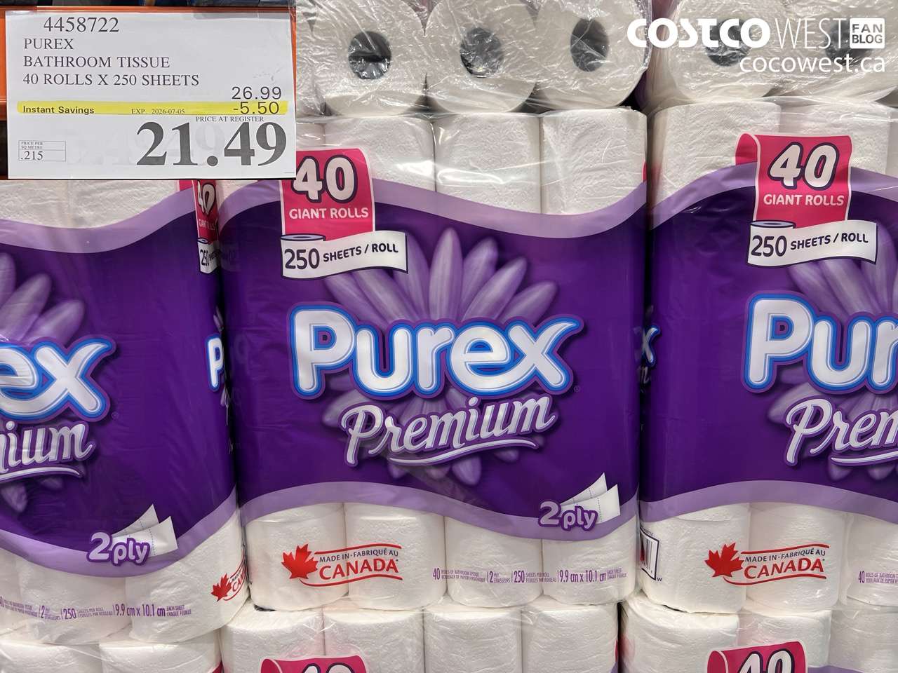4458722 PUREX BATHROOM TISSUE 40 ROLLS X 250 SHEETS ($5.50 INSTANT SAVINGS EXPIRES ON 2026-07-05) $21.49