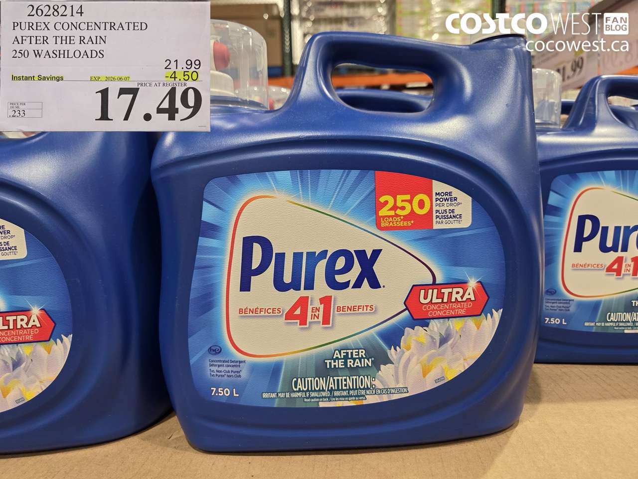 2628214 PUREX CONCENTRATED AFTER THE RAIN 250 WASHLOADS ($4.50 INSTANT SAVINGS EXPIRES ON 2026-06-07) $17.49