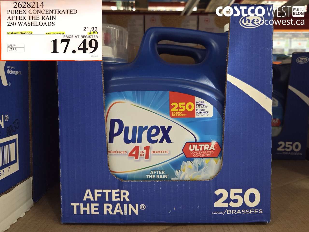 2628214 PUREX CONCENTRATED AFTER THE RAIN 250 WASHLOADS ($4.50 INSTANT SAVINGS EXPIRES ON 2026-06-28) $17.49