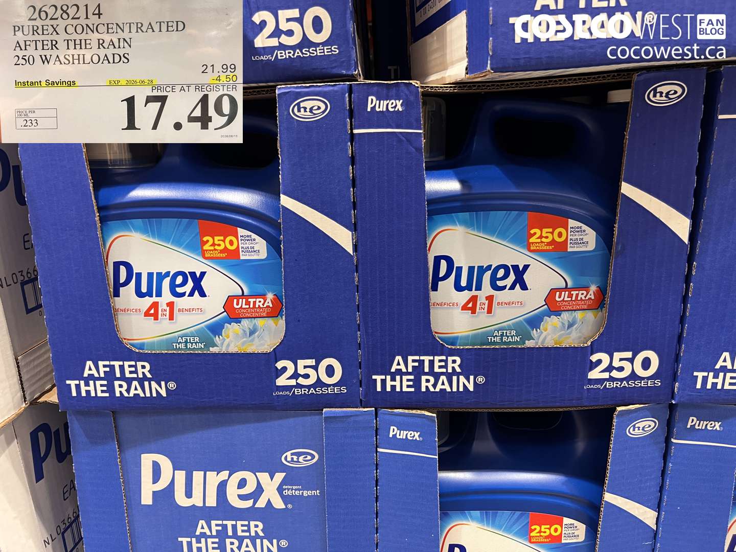 2628214 PUREX CONCENTRATED AFTER THE RAIN 250 WASHLOADS ($4.50 INSTANT SAVINGS EXPIRES ON 2026-06-28) $17.49