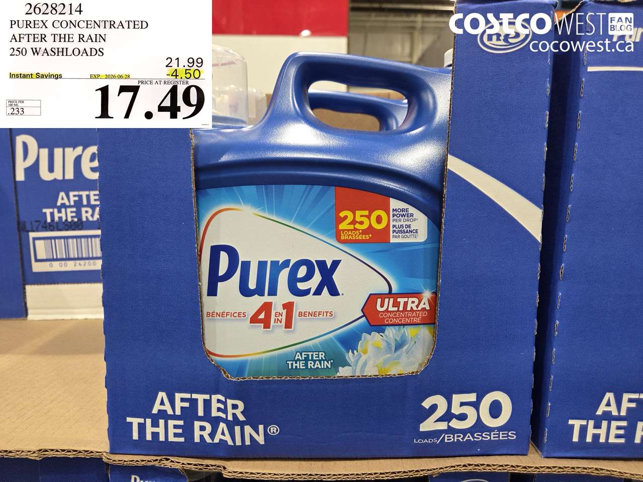 2628214 PUREX CONCENTRATED AFTER THE RAIN 250 WASHLOADS ($4.50 INSTANT SAVINGS EXPIRES ON 2026-06-28) $17.49