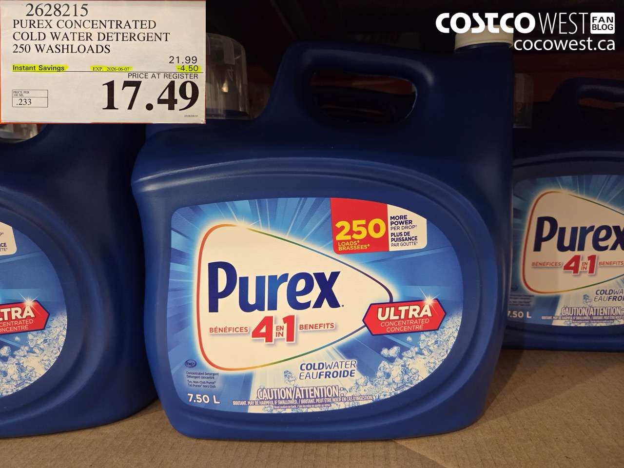 2628215 PUREX CONCENTRATED COLD WATER DETERGENT 250 WASHLOADS ($4.50 INSTANT SAVINGS EXPIRES ON 2026-06-07) $17.49