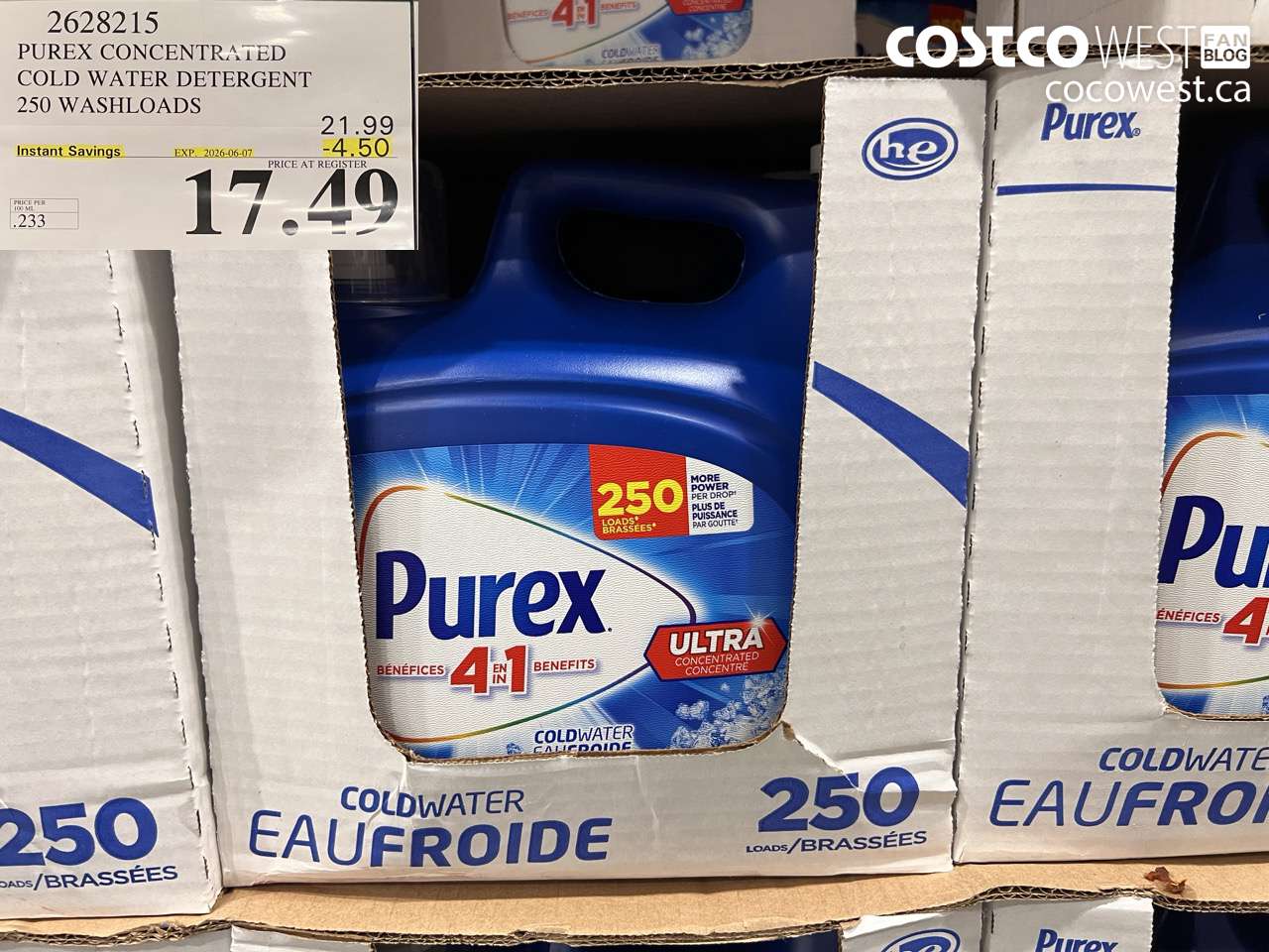 2628215 PUREX CONCENTRATED COLD WATER DETERGENT 250 WASHLOADS ($4.50 INSTANT SAVINGS EXPIRES ON 2026-06-07) $17.49