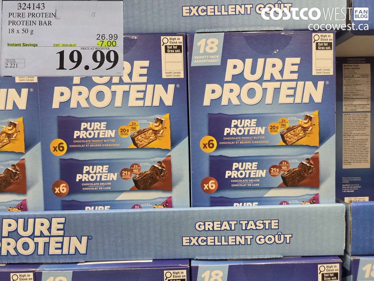 324143 PURE PROTEIN PROTEIN BAR 18 X 50 G ($7.00 INSTANT SAVINGS EXPIRES ON 2026-06-07) $19.99