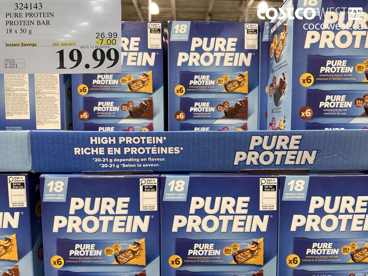 324143 PURE PROTEIN PROTEIN BAR 18 X 50 G ($7.00 INSTANT SAVINGS EXPIRES ON 2026-06-07) $19.99