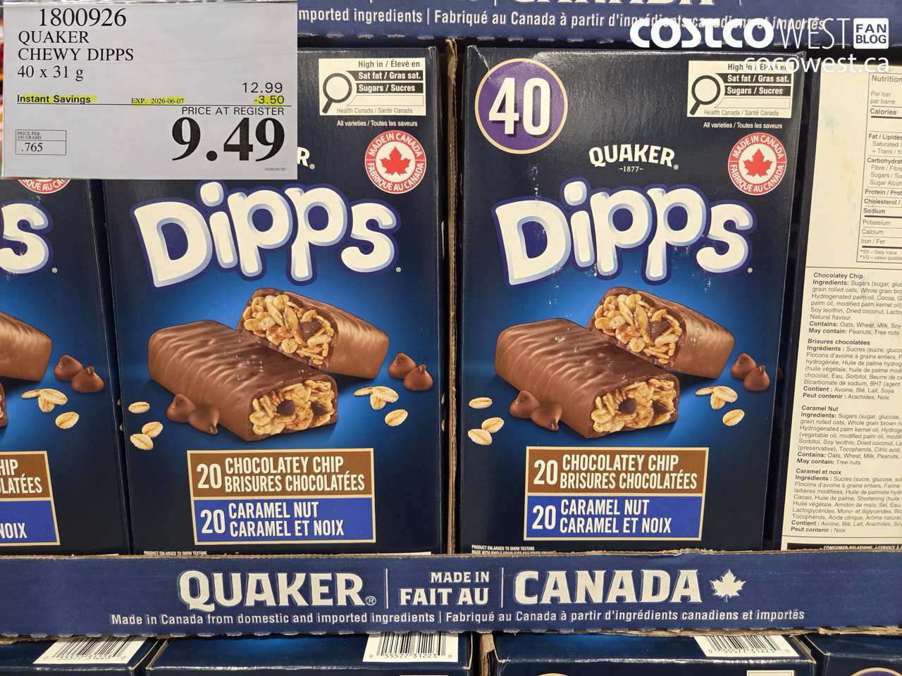 1800926 QUAKER CHEWY DIPPS 40 X 31 G ($3.50 INSTANT SAVINGS EXPIRES ON 2026-06-07) $9.49