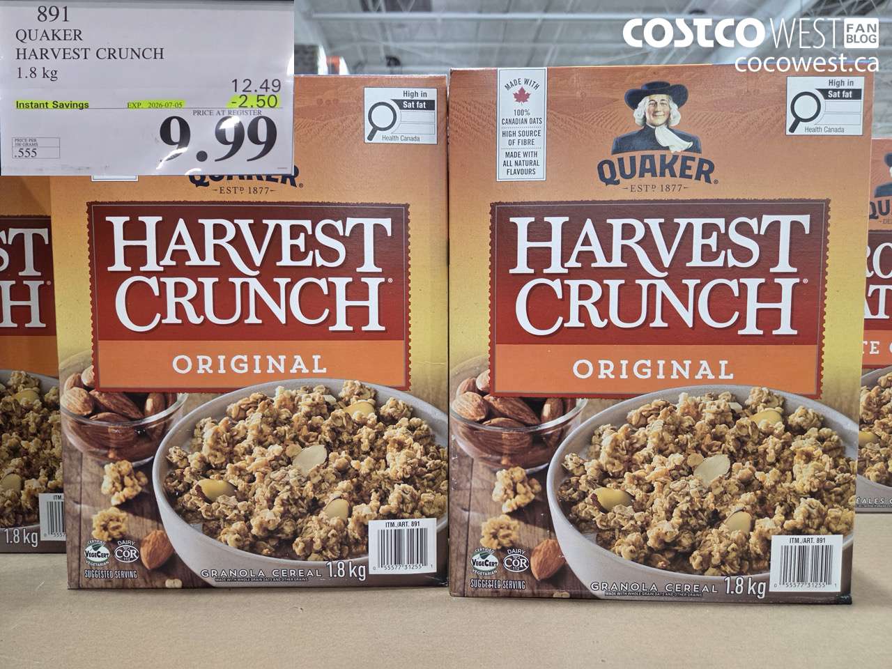 891 QUAKER HARVEST CRUNCH 1.8 KG ($2.50 INSTANT SAVINGS EXPIRES ON 2026-07-05) $9.99