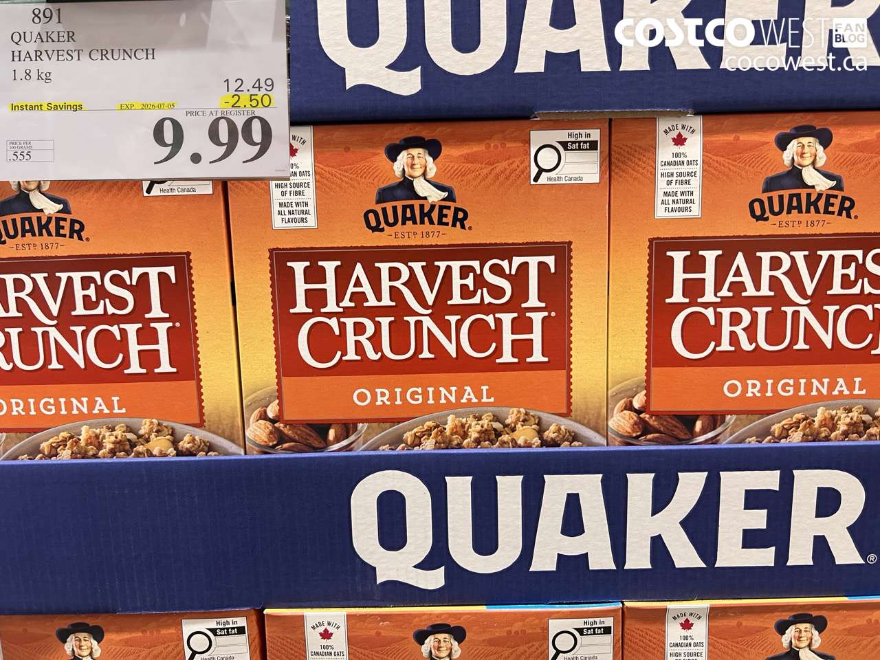 891 QUAKER HARVEST CRUNCH 1.8 KG ($2.50 INSTANT SAVINGS EXPIRES ON 2026-07-05) $9.99