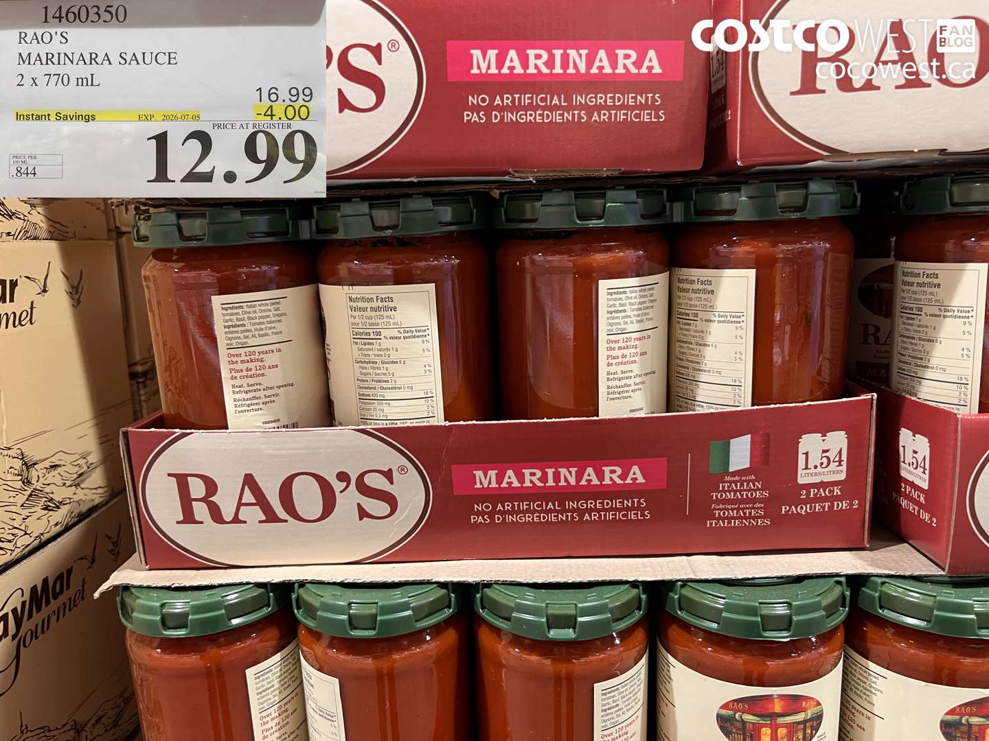 1460350 RAO'S MARINARA SAUCE 2 X 770 ML ($4.00 INSTANT SAVINGS EXPIRES ON 2026-07-05) $12.99