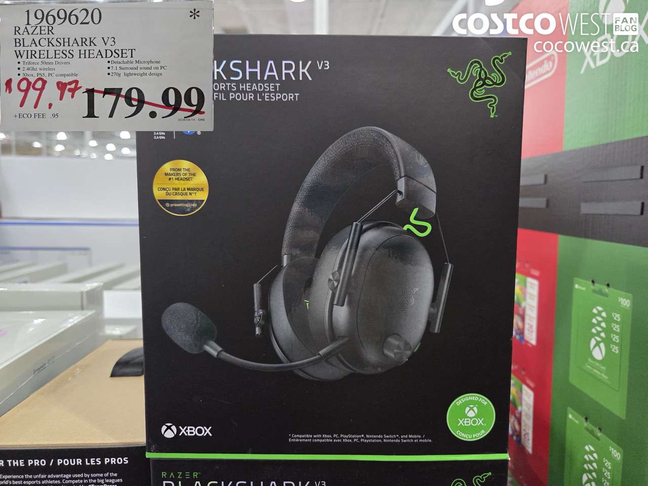1969620 RAZER BLACKSHARK V3 WIRELESS HEADSET $99.97
