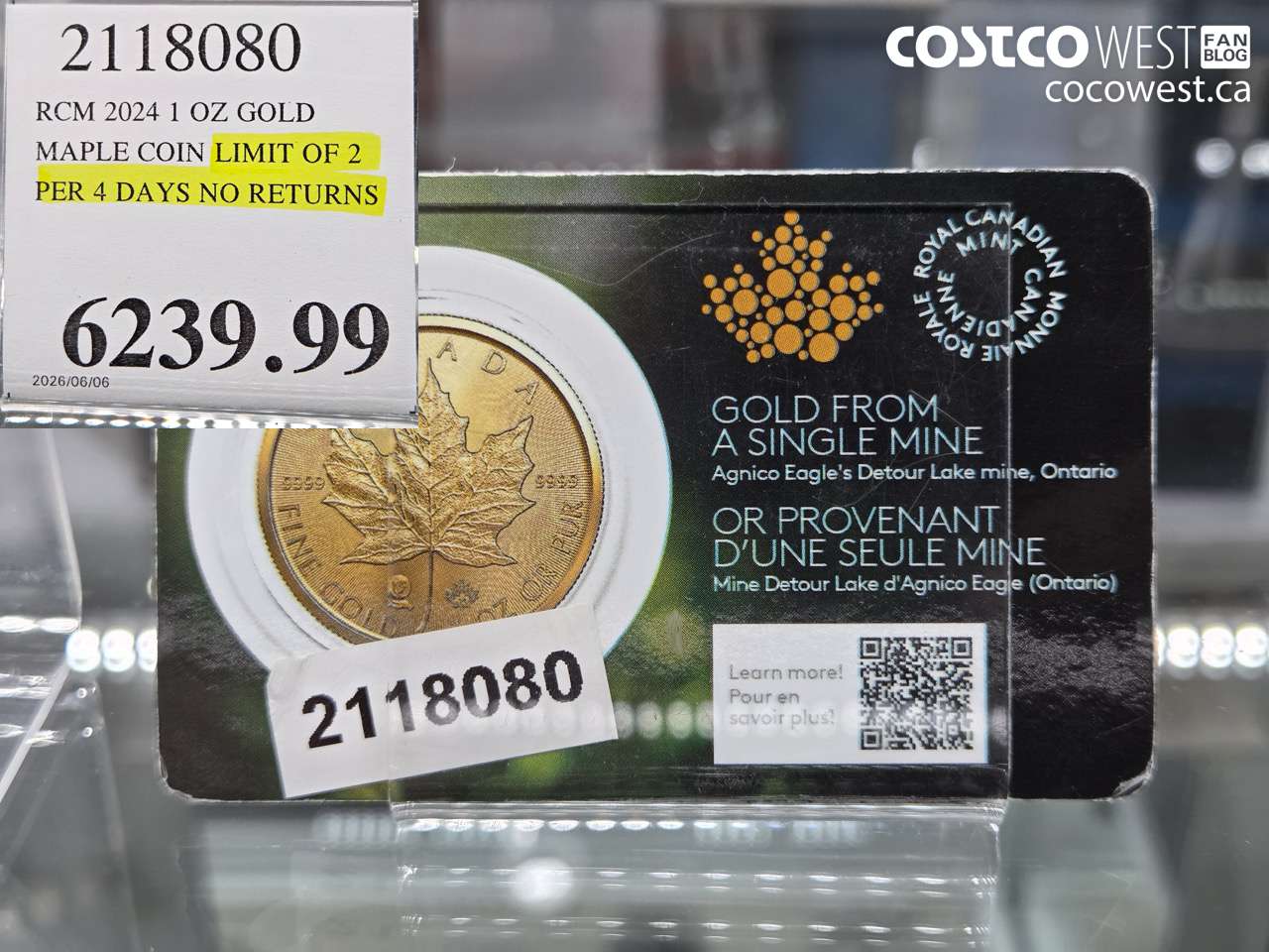 2118080 RCM 2024 1 OZ GOLD MAPLE COIN LIMIT OF 2 PER 4 DAYS NO RETURNS $6239.99