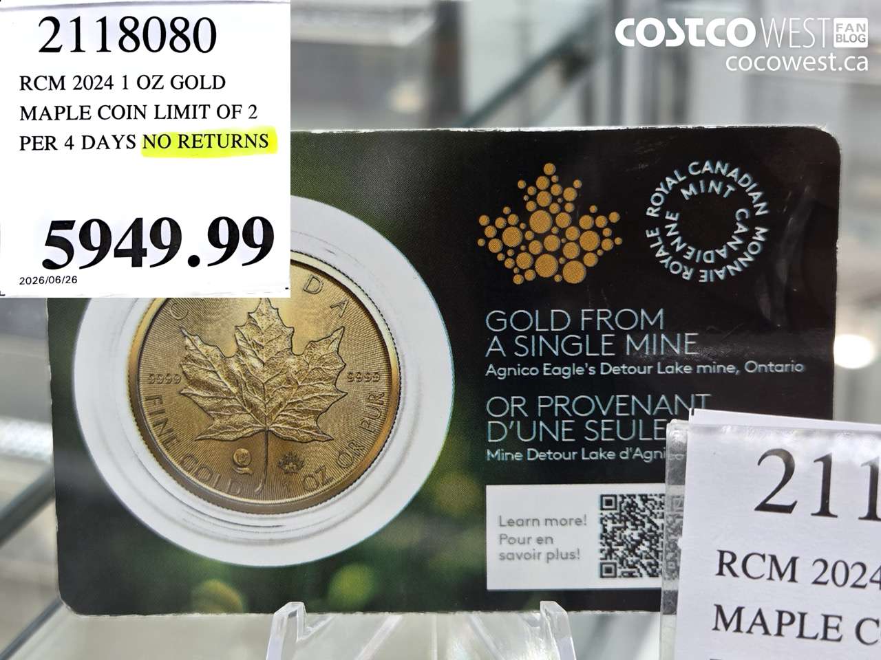 2118080 RCM 2024 1 OZ GOLD MAPLE COIN LIMIT OF 2 PER 4 DAYS NO RETURNS $5949.99
