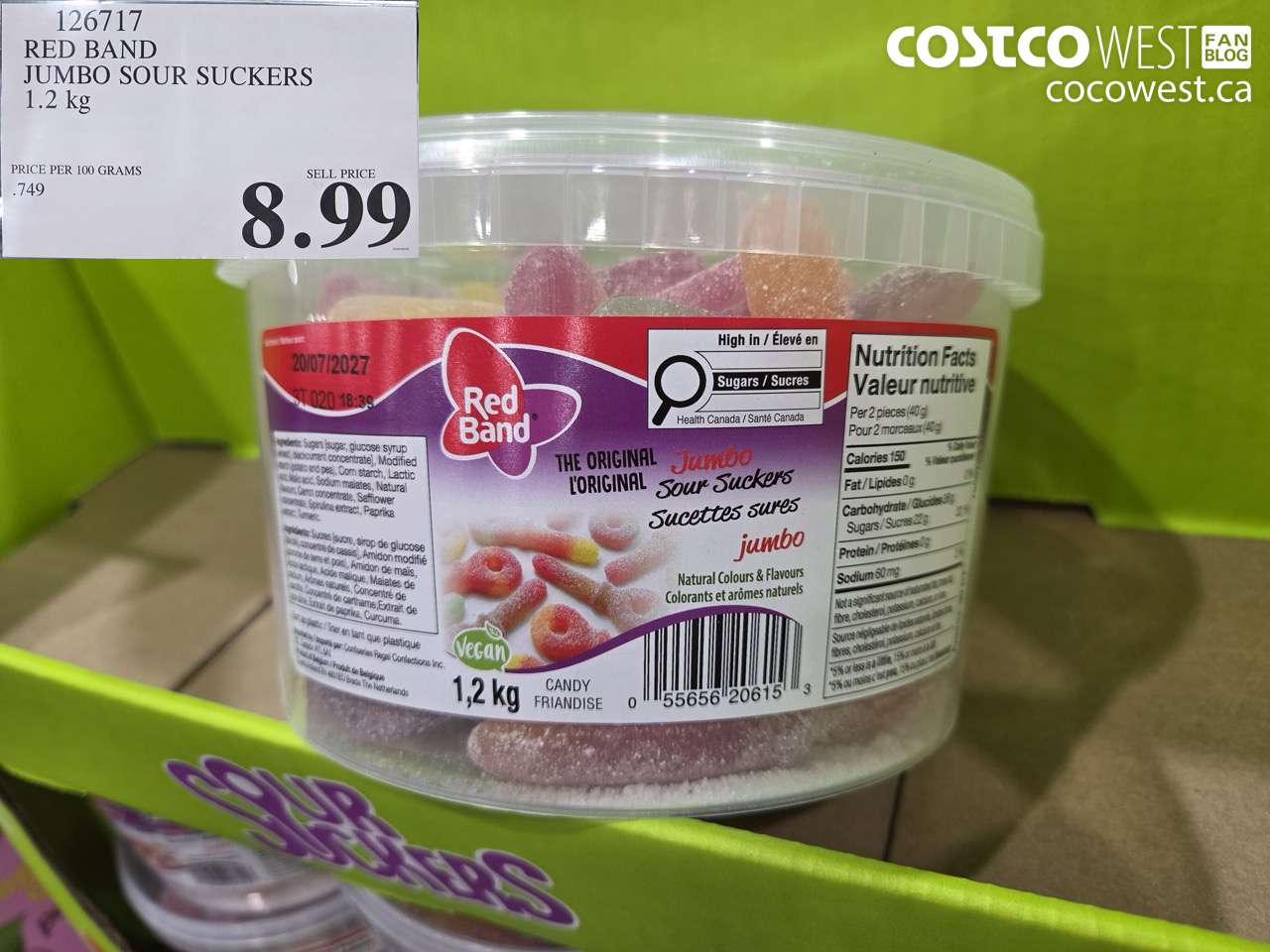 126717 RED BAND JUMBO SOUR SUCKERS 1.2 KG $8.99
