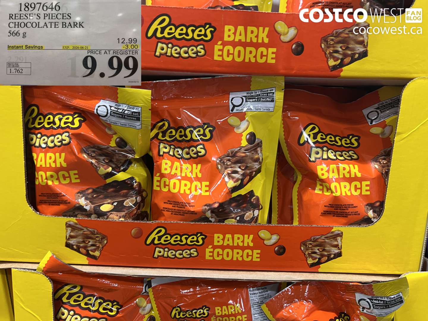 1897646 REESE'S PIECES CHOCOLATE BARK 566 G ($3.00 INSTANT SAVINGS EXPIRES ON 2026-06-21) $9.99