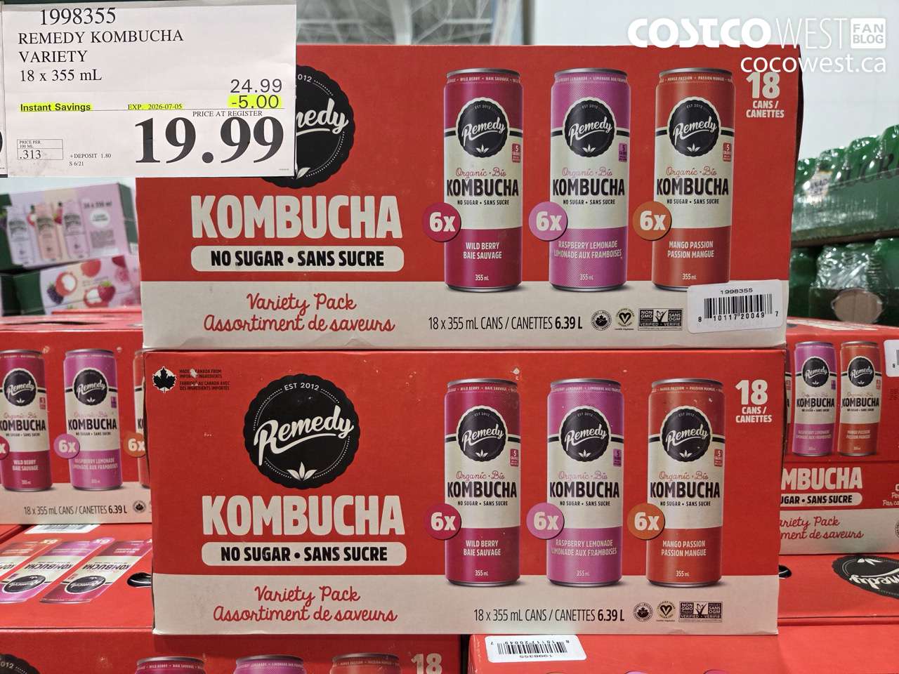 1998355 REMEDY KOMBUCHA VARIETY 18 X 355 ML ($5.00 INSTANT SAVINGS EXPIRES ON 2026-07-05) $19.99