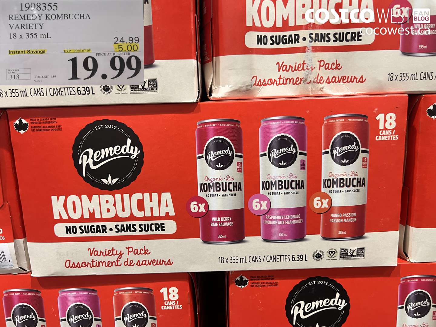 1998355 REMEDY KOMBUCHA VARIETY 18 X 355 ML ($5.00 INSTANT SAVINGS EXPIRES ON 2026-07-05) $19.99