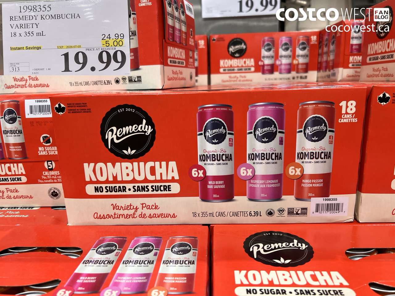 1998355 REMEDY KOMBUCHA VARIETY 18 X 355 ML ($5.00 INSTANT SAVINGS EXPIRES ON 2026-07-05) $19.99