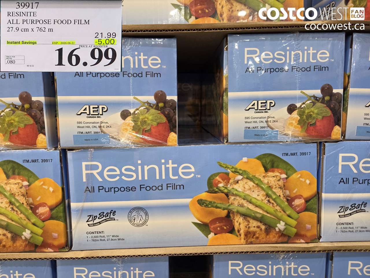39917 RESINITE ALL PURPOSE FOOD FILM 27.9 CM X 762 M ($5.00 INSTANT SAVINGS EXPIRES ON 2026-06-21) $16.99