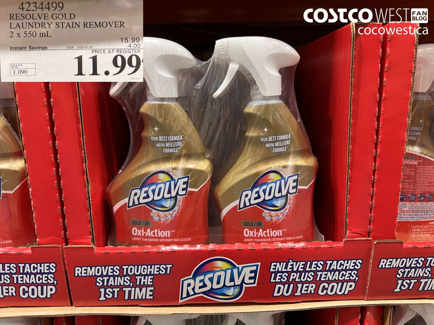 4234499 RESOLVE GOLD LAUNDRY STAIN REMOVER 2 X 550 ML ($4.00 INSTANT SAVINGS EXPIRES ON 2026-07-05) $11.99