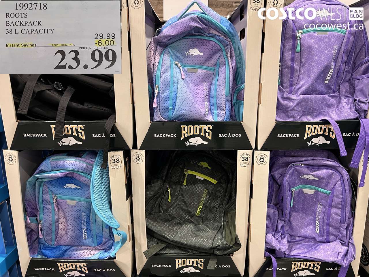 1992718 ROOTS BACKPACK 38 L CAPACITY ($6.00 INSTANT SAVINGS EXPIRES ON 2026-07-05) $23.99