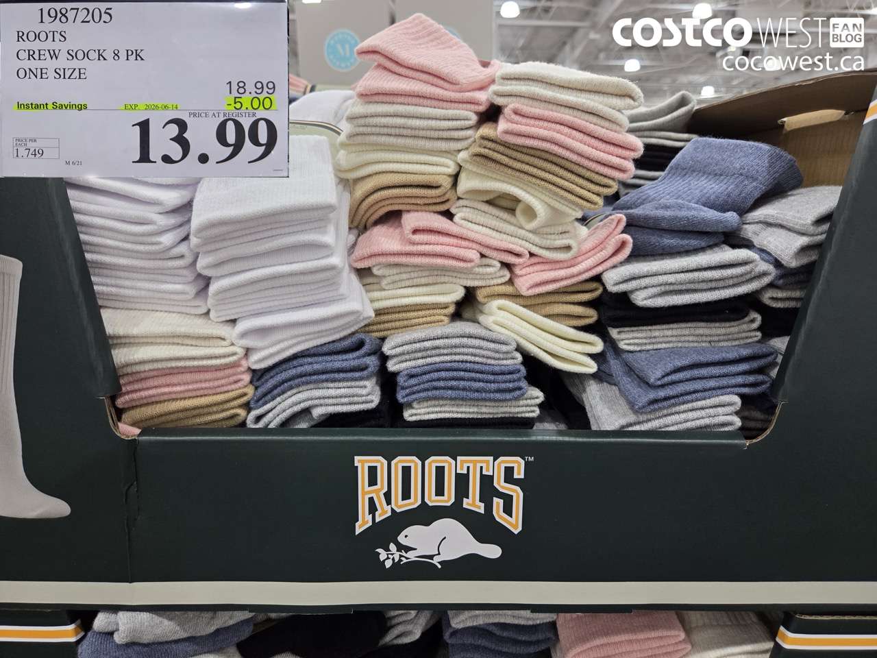 1987205 ROOTS CREW SOCK 8 PK ONE SIZE ($5.00 INSTANT SAVINGS EXPIRES ON 2026-06-14) $13.99