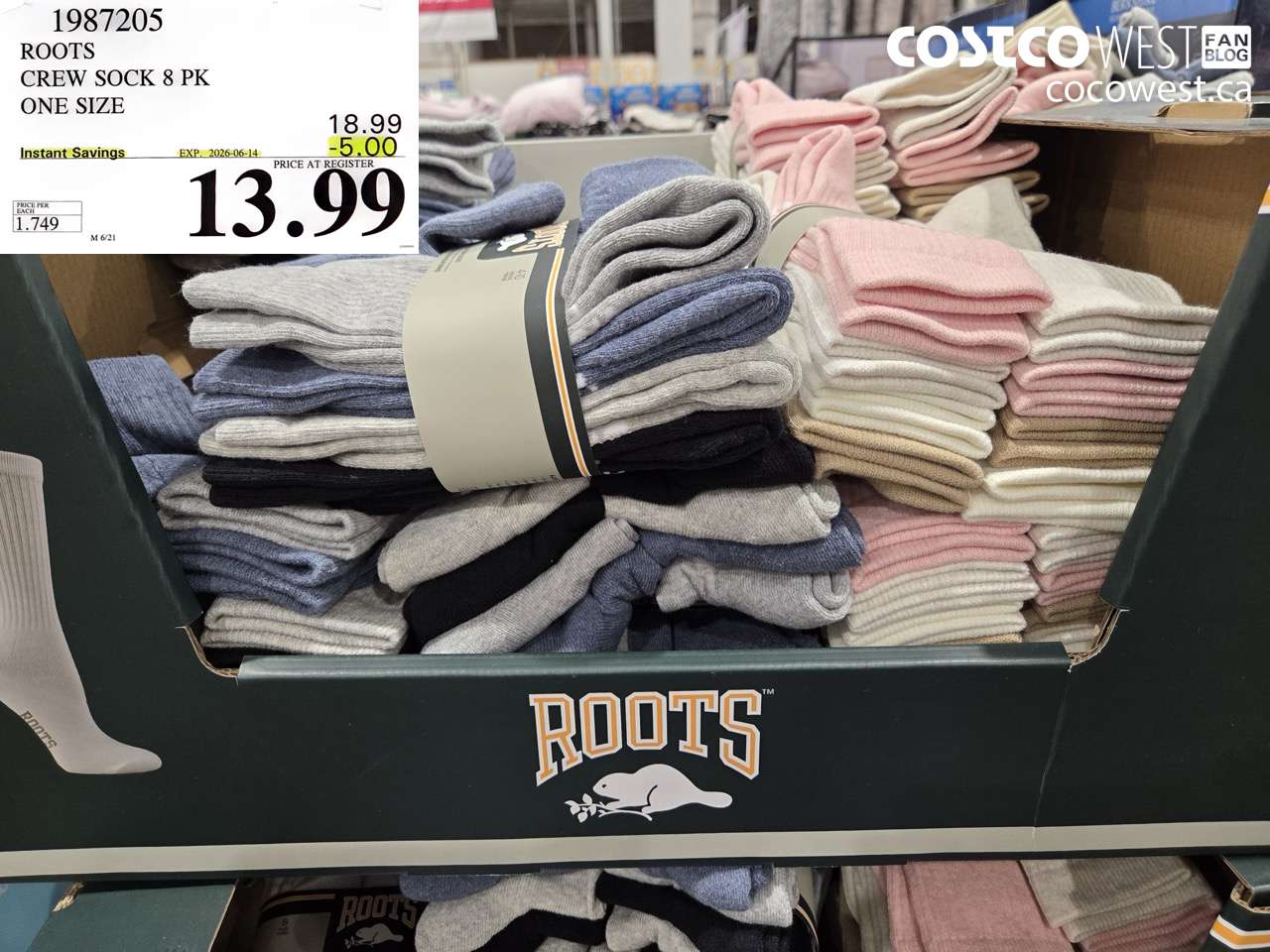 1987205 ROOTS CREW SOCK 8 PK ONE SIZE ($5.00 INSTANT SAVINGS EXPIRES ON 2026-06-14) $13.99