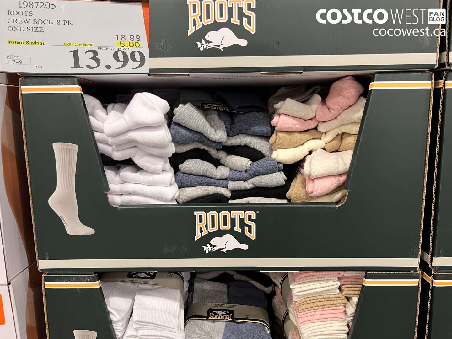 1987205 ROOTS CREW SOCK 8 PK ONE SIZE ($5.00 INSTANT SAVINGS EXPIRES ON 2026-06-28) $13.99