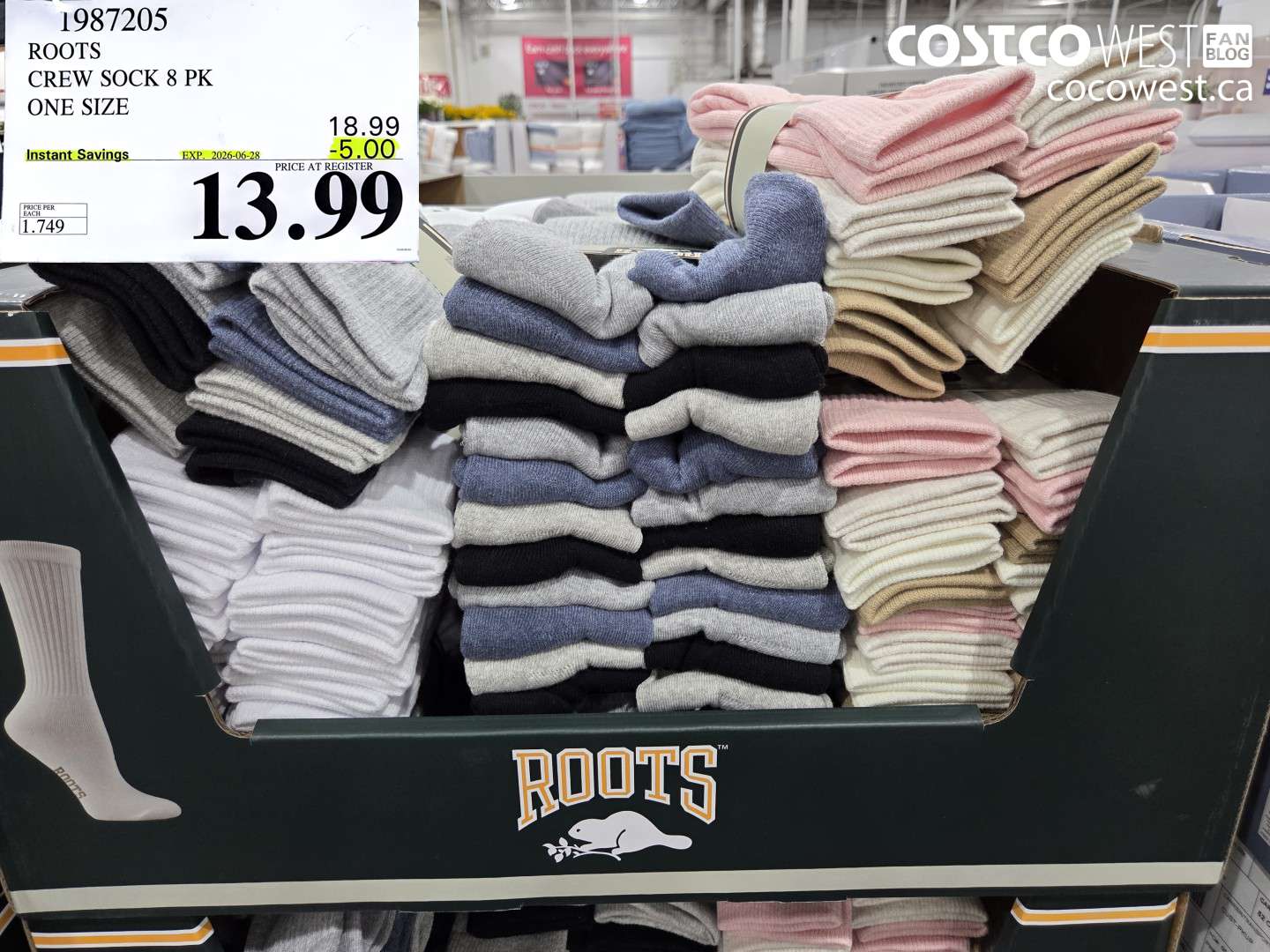 1987205 ROOTS CREW SOCK 8 PK ONE SIZE ($5.00 INSTANT SAVINGS EXPIRES ON 2026-06-28) $13.99