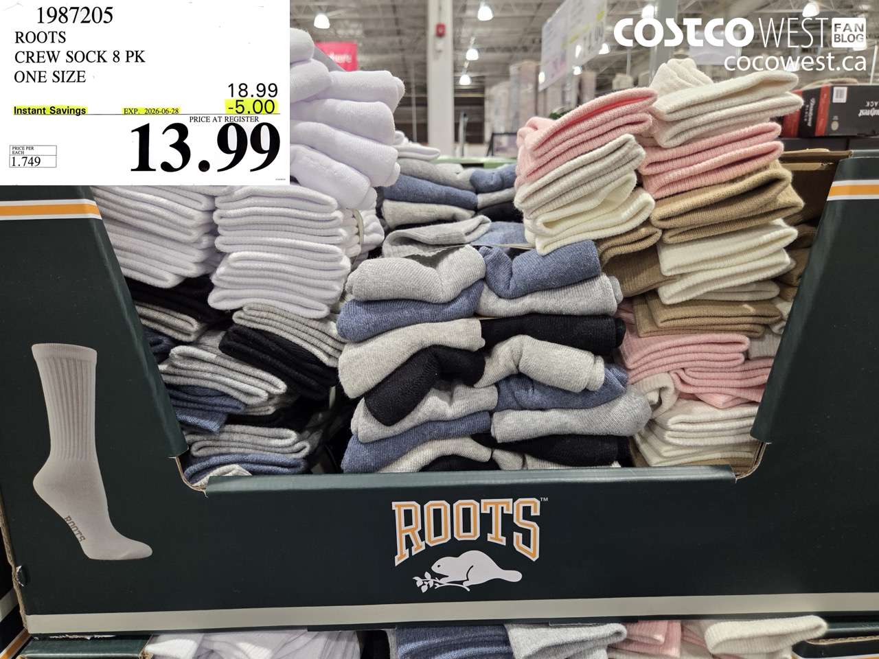 1987205 ROOTS CREW SOCK 8 PK ONE SIZE ($5.00 INSTANT SAVINGS EXPIRES ON 2026-06-28) $13.99