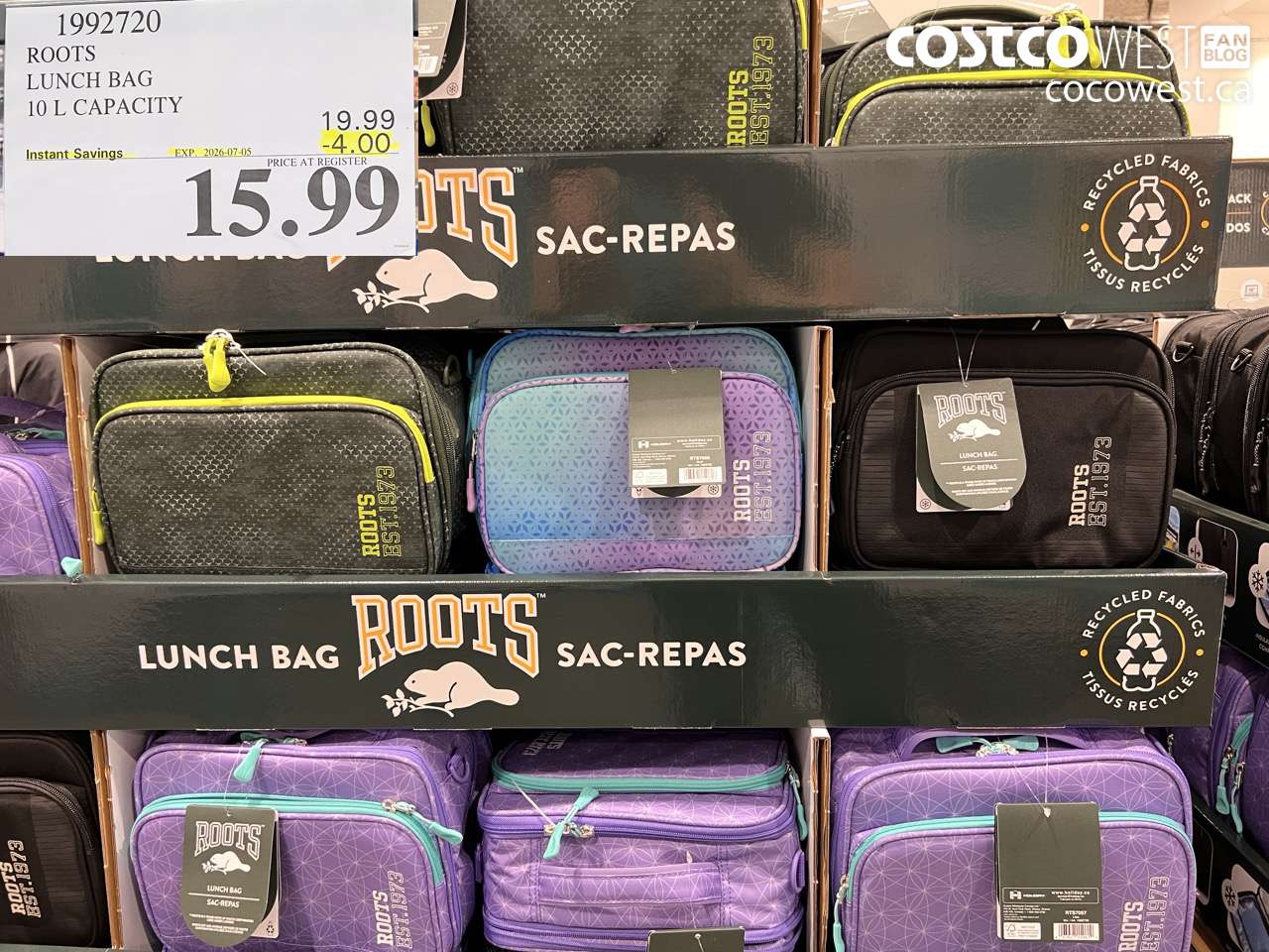 1992720 ROOTS LUNCH BAG 10 L CAPACITY ($4.00 INSTANT SAVINGS EXPIRES ON 2026-07-05) $15.99