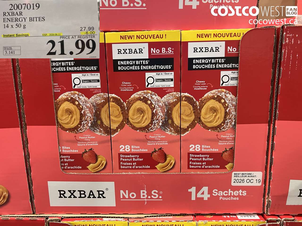 2007019 RXBAR ENERGY BITES 14 X 50 G ($6.00 INSTANT SAVINGS EXPIRES ON 2026-06-11) $21.99