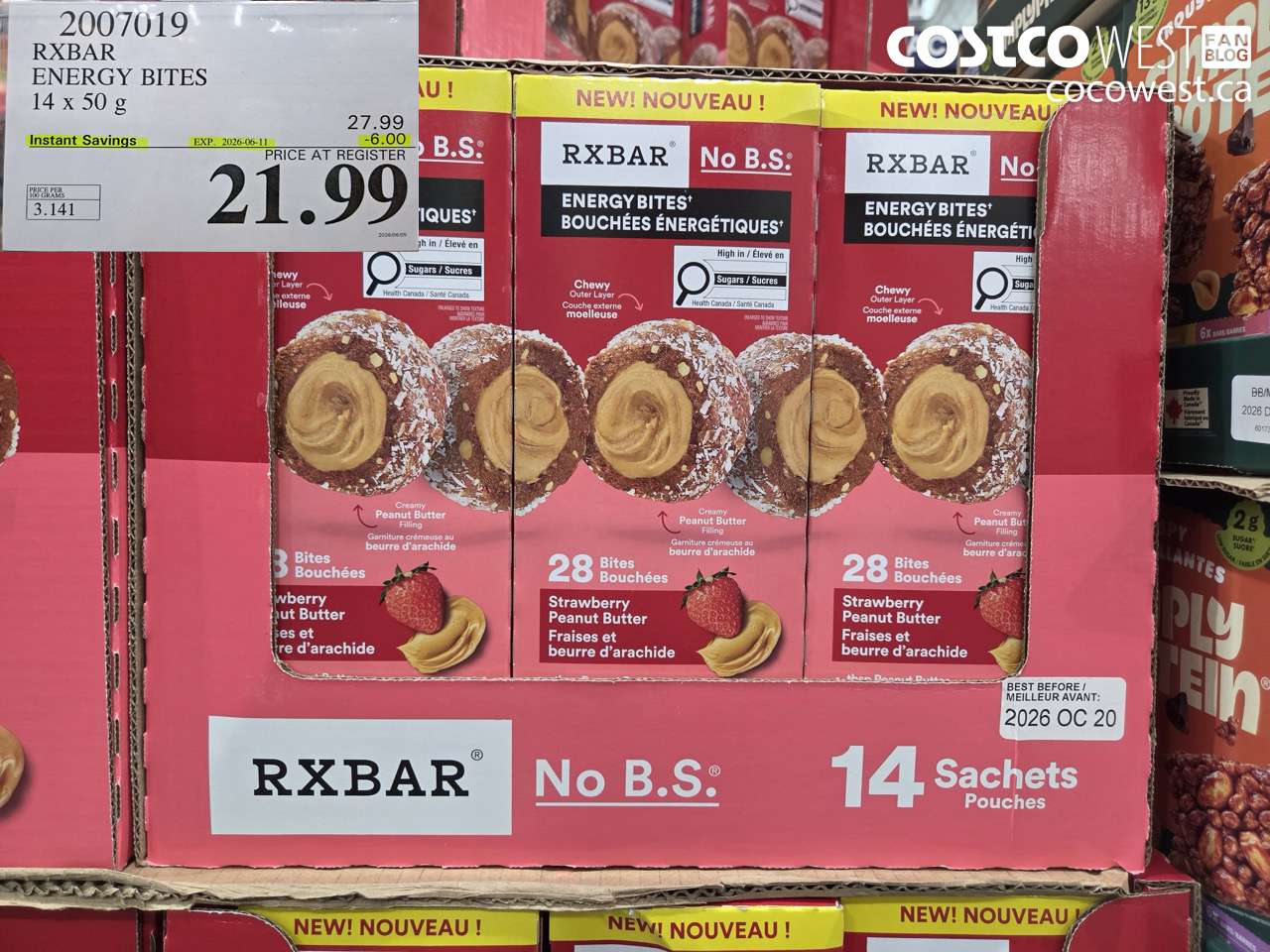 2007019 RXBAR ENERGY BITES 14 X 50 G ($6.00 INSTANT SAVINGS EXPIRES ON 2026-06-11) $21.99