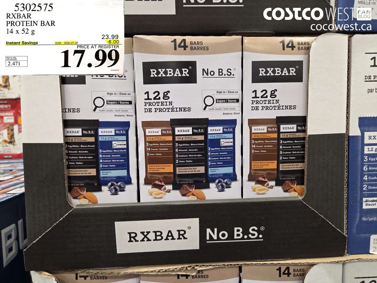 5302575 RXBAR PROTEIN BAR 14 X 52 G ($6.00 INSTANT SAVINGS EXPIRES ON 2026-07-05) $17.99