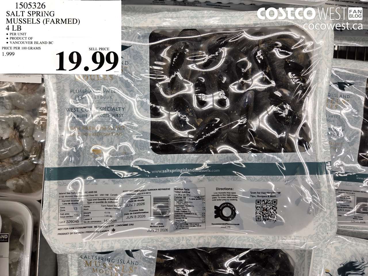 1505326 SALT SPRING MUSSELS (FARMED) 4 LB $19.99