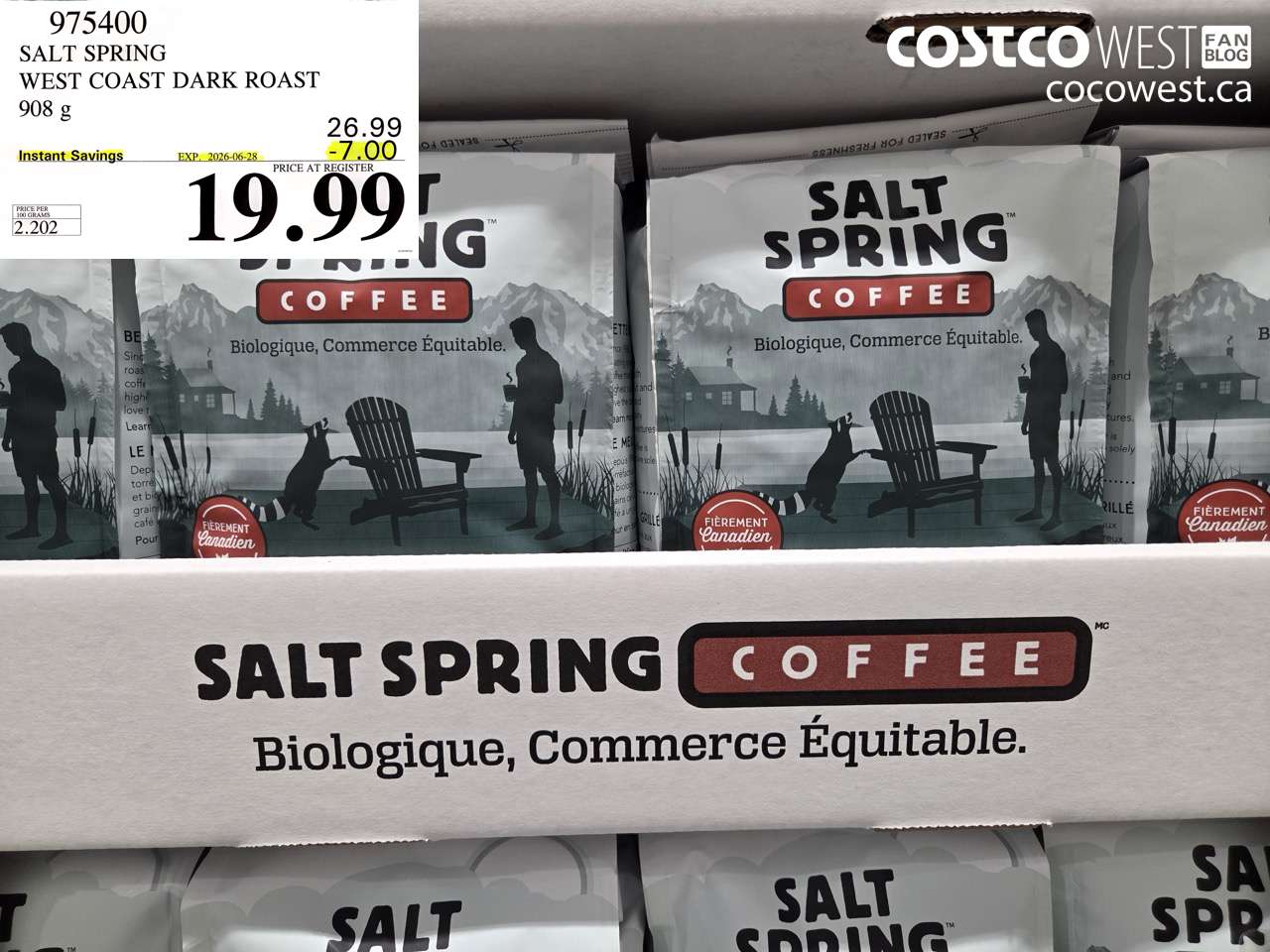 975400 SALT SPRING WEST COAST DARK ROAST 908 G ($7.00 INSTANT SAVINGS EXPIRES ON 2026-06-28) $19.99