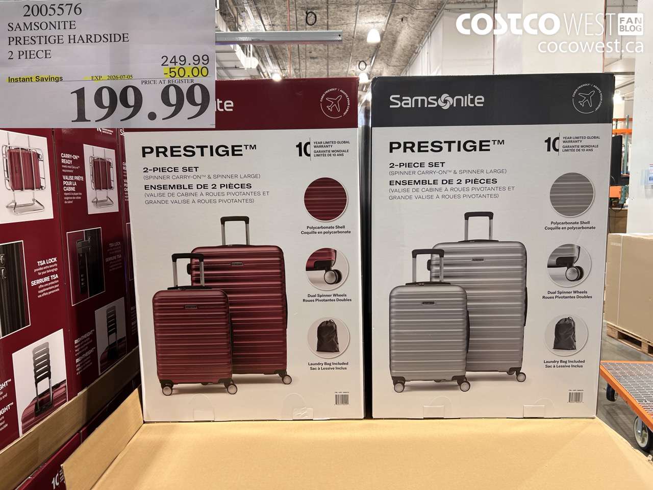 2005576 SAMSONITE PRESTIGE HARDSIDE 2 PIECE ($50.00 INSTANT SAVINGS EXPIRES ON 2026-07-05) $199.99