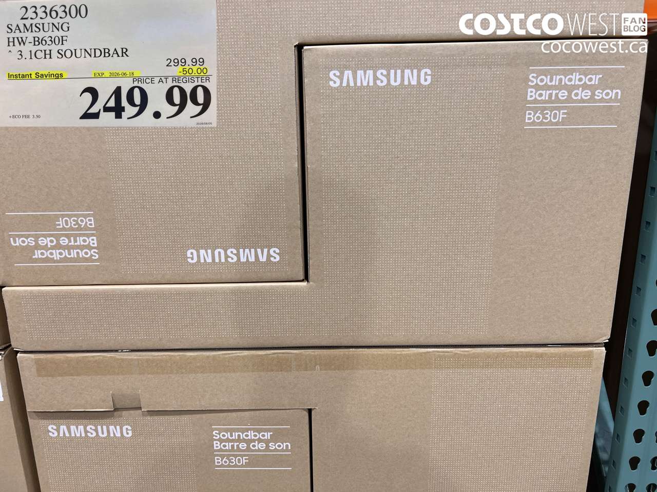 2336300 SAMSUNG HW-B630F 3.1CH SOUNDBAR ($50.00 INSTANT SAVINGS EXPIRES ON 2026-06-18) $249.99