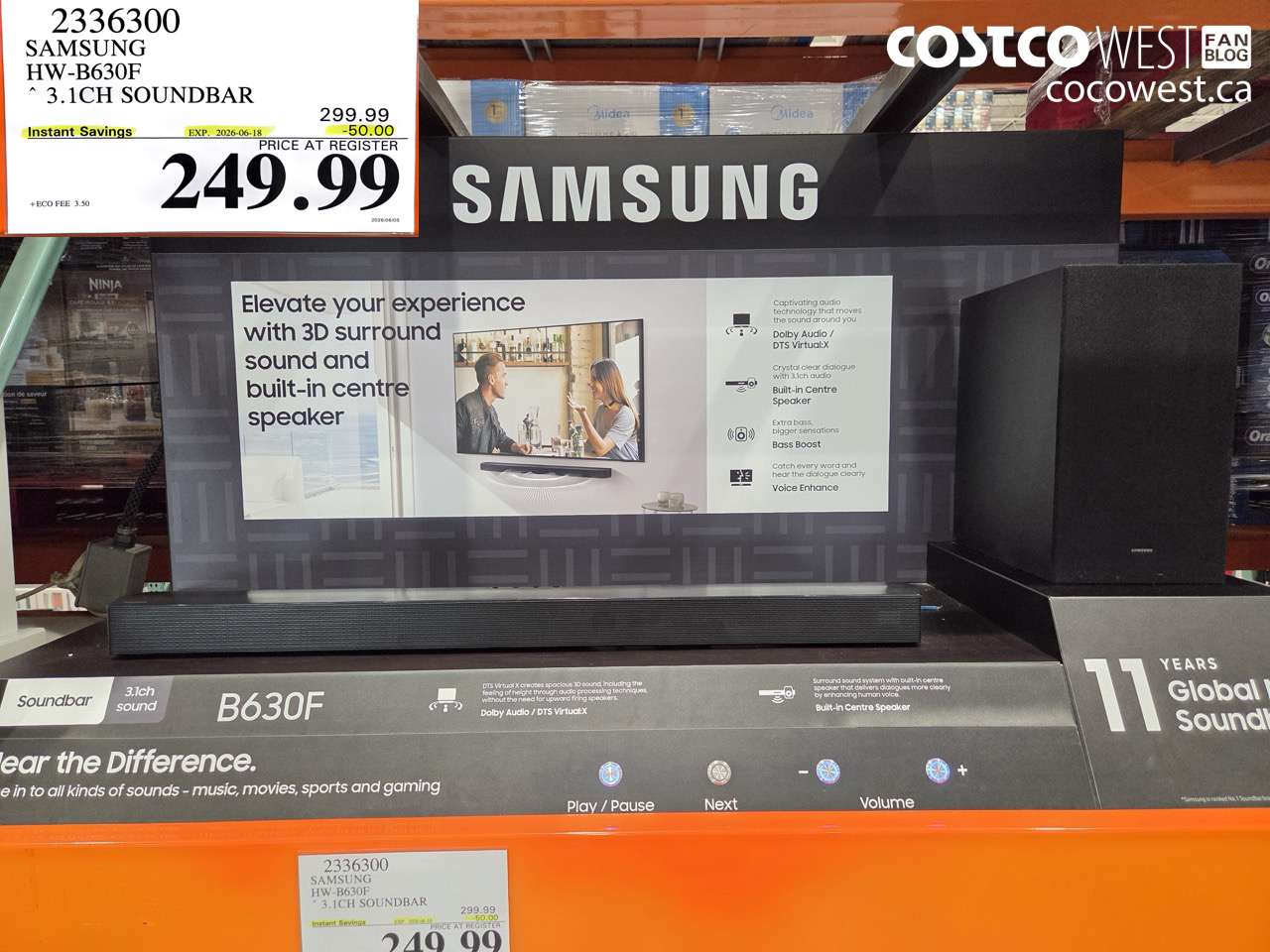 2336300 SAMSUNG HW-B630F 3.1CH SOUNDBAR ($50.00 INSTANT SAVINGS EXPIRES ON 2026-06-18) $249.99