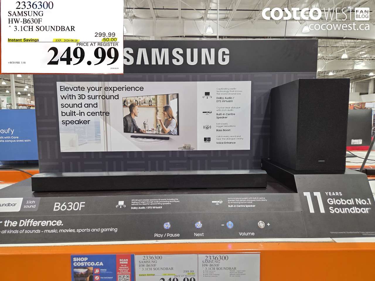 2336300 SAMSUNG HW-B630F 3.1CH SOUNDBAR ($50.00 INSTANT SAVINGS EXPIRES ON 2026-06-18) $249.99