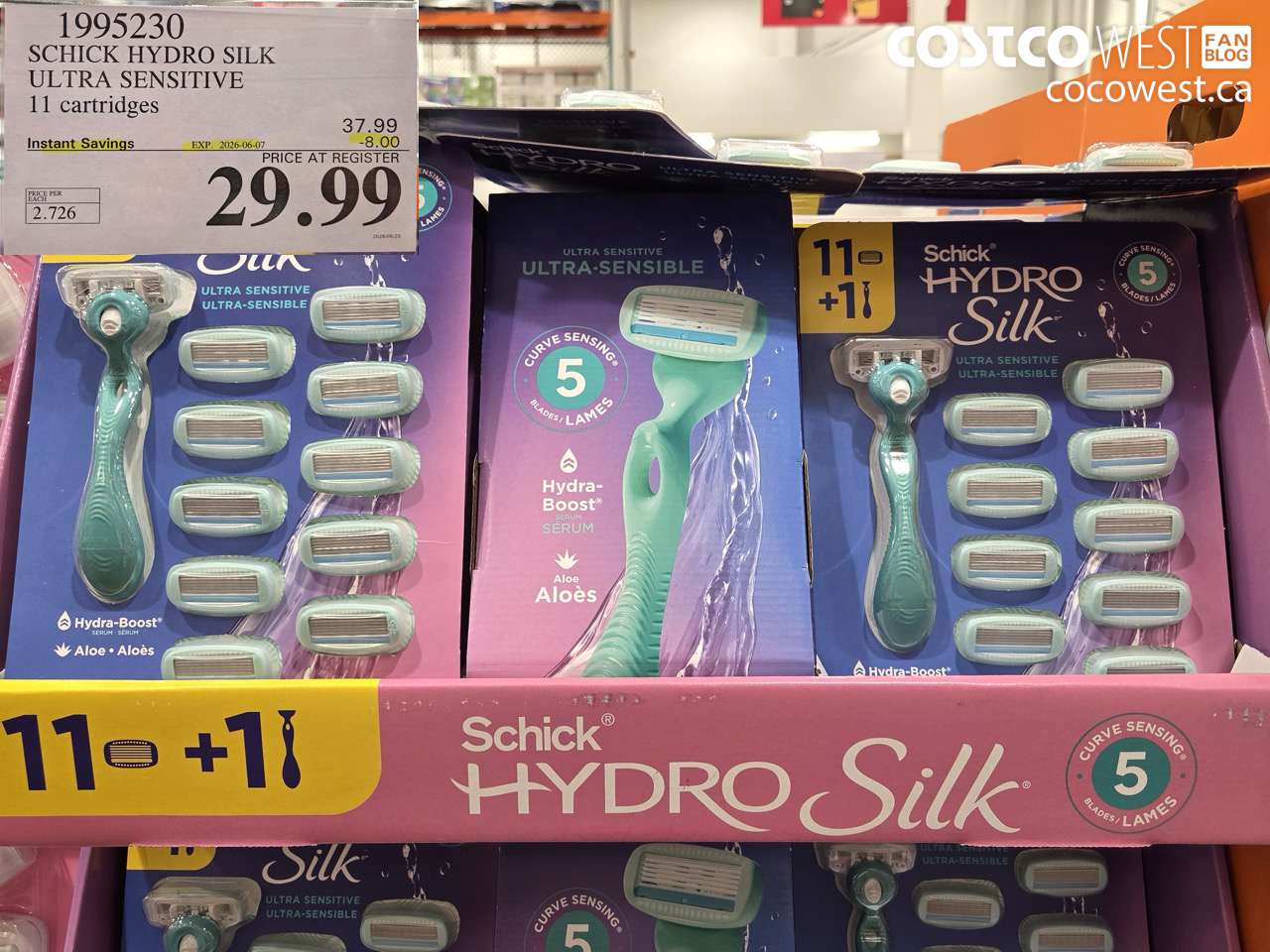 1995230 SCHICK HYDRO SILK ULTRA SENSITIVE 11 CARTRIDGES ($8.00 INSTANT SAVINGS EXPIRES ON 2026-06-07) $29.99
