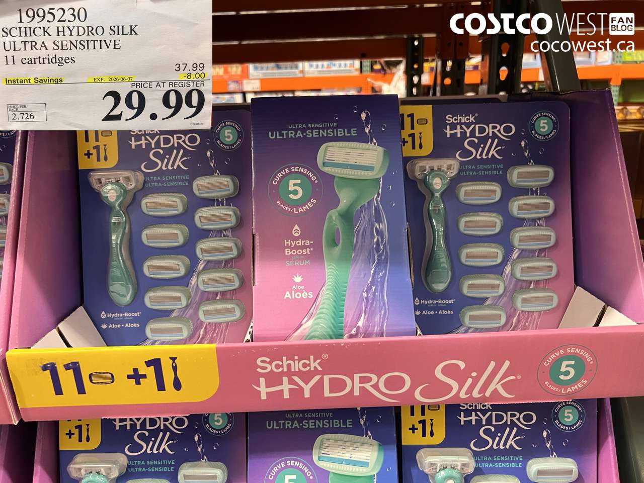 1995230 SCHICK HYDRO SILK ULTRA SENSITIVE 11 CARTRIDGES ($8.00 INSTANT SAVINGS EXPIRES ON 2026-06-07) $29.99