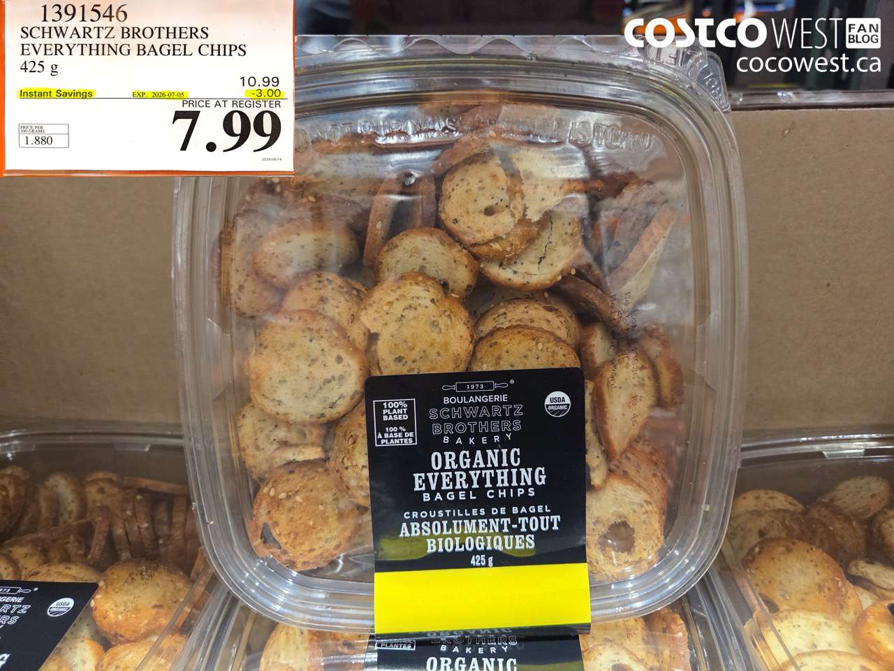1391546 SCHWARTZ BROTHERS EVERYTHING BAGEL CHIPS 425 G ($3.00 INSTANT SAVINGS EXPIRES ON 2026-07-05) $7.99