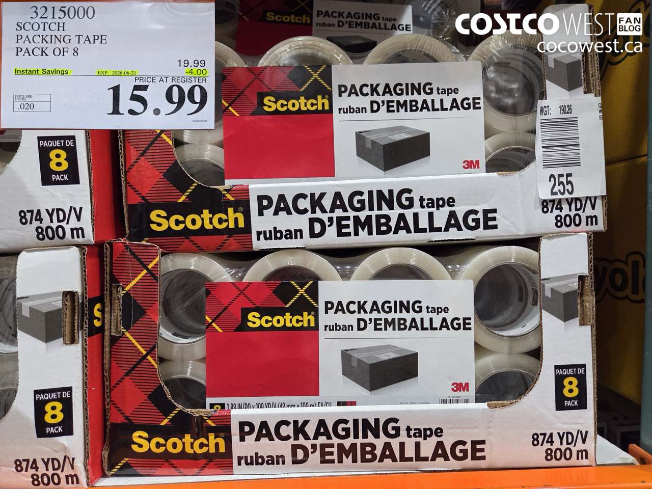 3215000 SCOTCH PACKING TAPE PACK OF 8 ($4.00 INSTANT SAVINGS EXPIRES ON 2026-06-21) $15.99