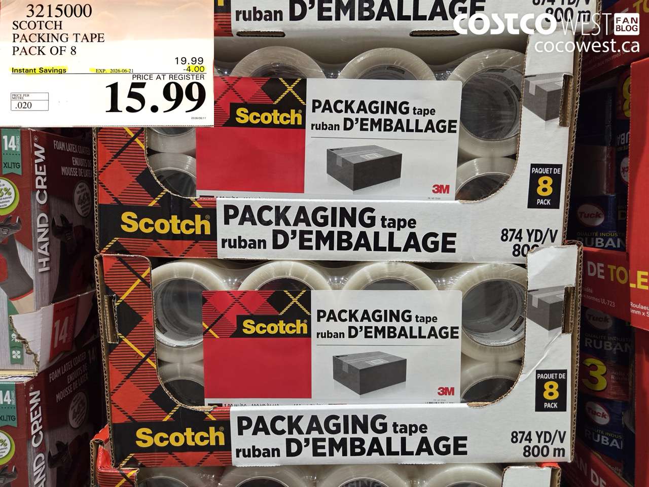 3215000 SCOTCH PACKING TAPE PACK OF 8 ($4.00 INSTANT SAVINGS EXPIRES ON 2026-06-21) $15.99