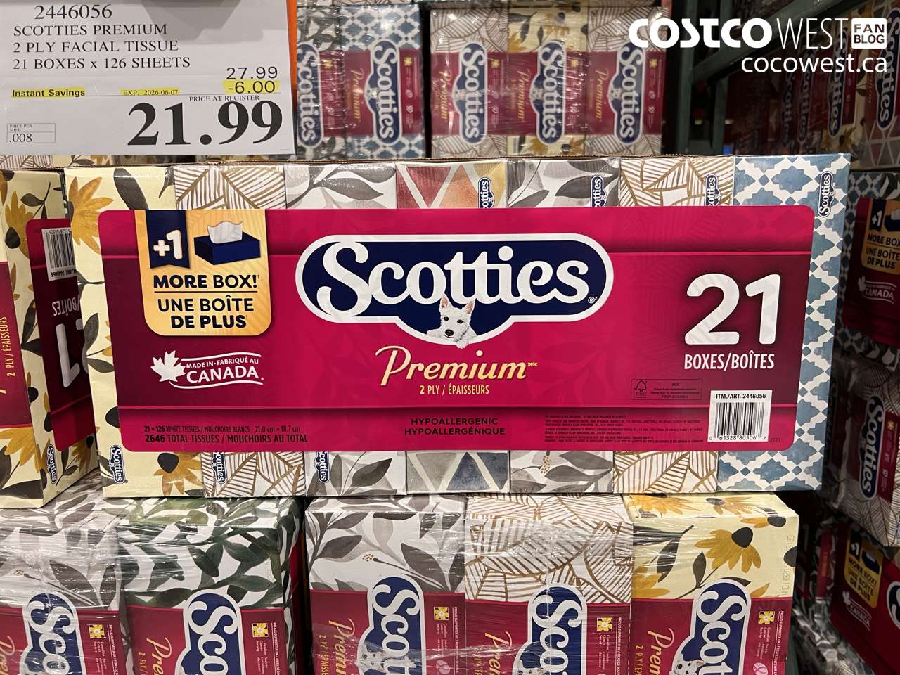 2446056 SCOTTIES PREMIUM 2 PLY FACIAL TISSUE 21 BOXES X 126 SHEETS ($6.00 INSTANT SAVINGS EXPIRES ON 2026-06-07) $21.99