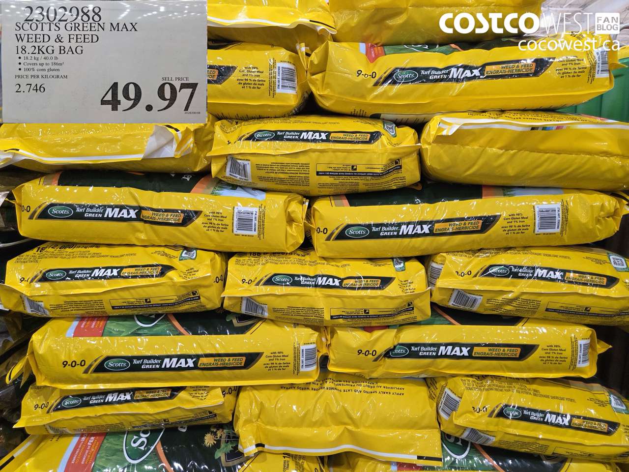 2302988 SCOTTS GREEN MAX WEED & FEED 18.2KG BAG $49.97