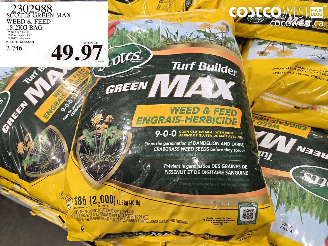 2302988 SCOTTS GREEN MAX WEED & FEED 18.2KG BAG $49.97