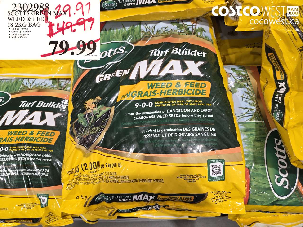 2302988 SCOTTS GREEN MAX WEED & FEED 18.2KG BAG $29.97