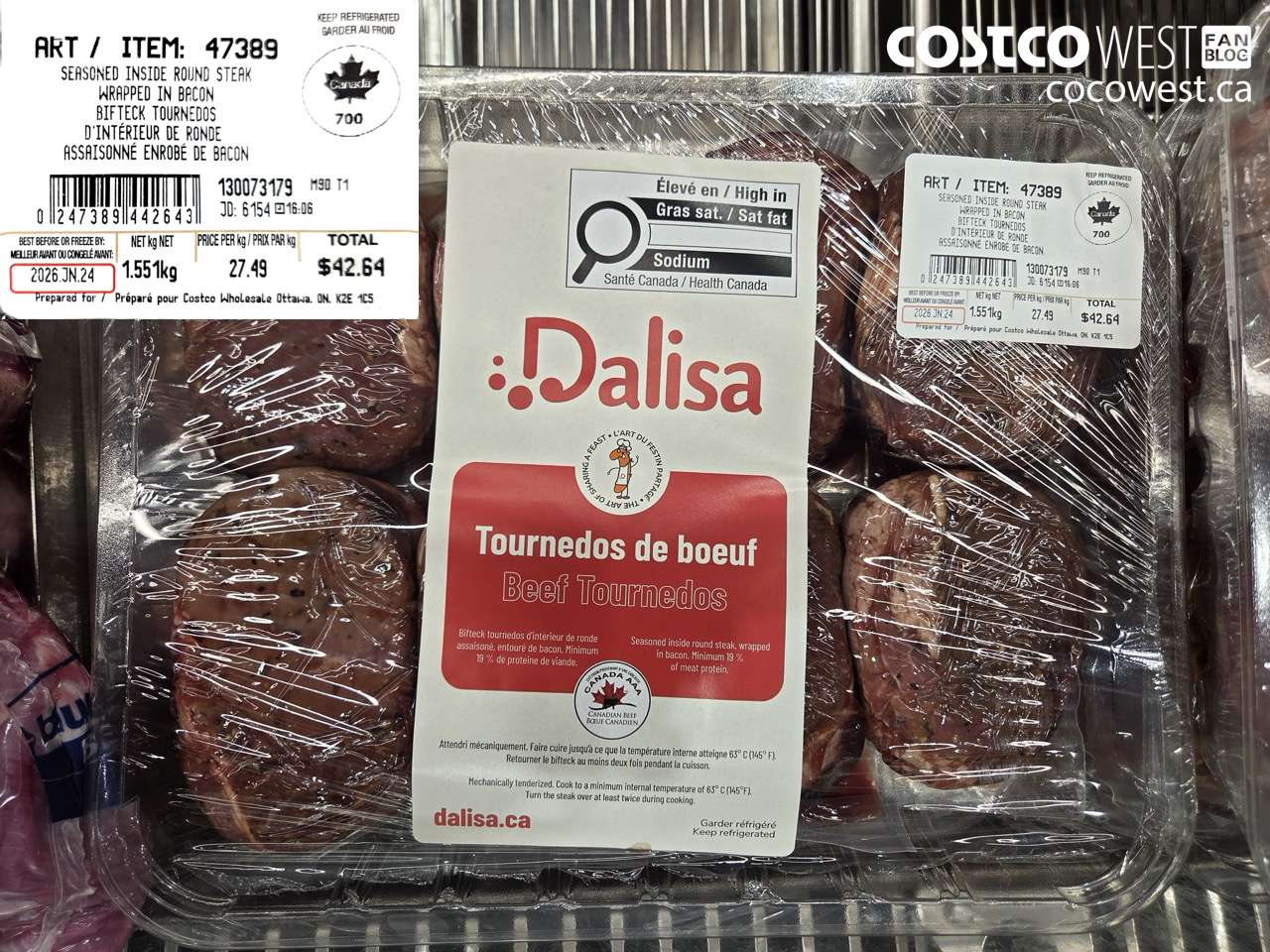 47389 SEASONED INSIDE ROUND STEAK WRAPPED IN BACON $27.49