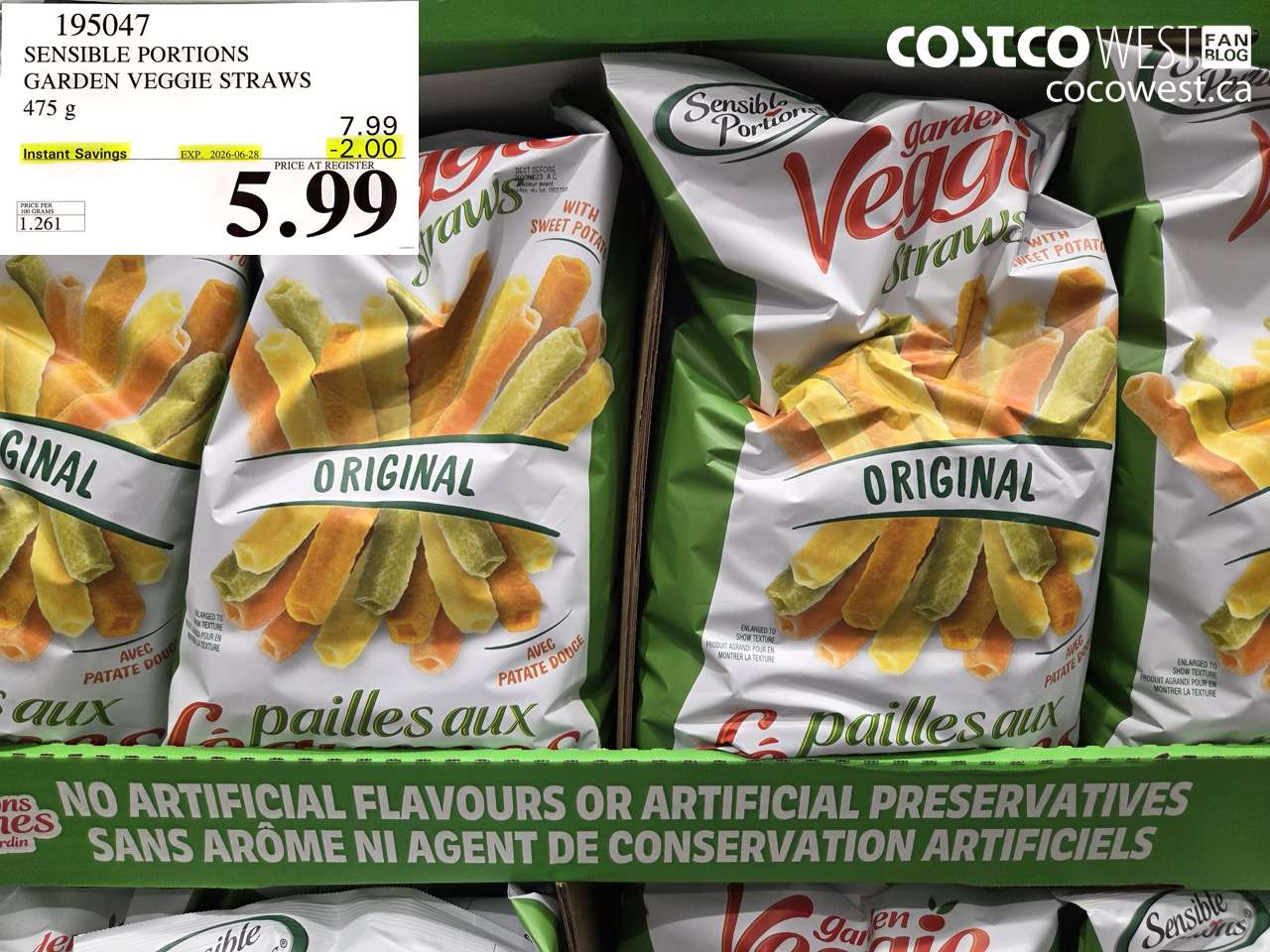 195047 SENSIBLE PORTIONS GARDEN VEGGIE STRAWS 475 G ($2.00 INSTANT SAVINGS EXPIRES ON 2026-06-28) $5.99